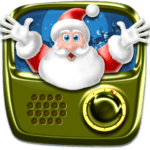 Julemanden på en radio med armene udstrakt.