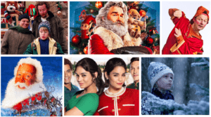En collage af julefilm med julemanden, julemanden, julemanden.