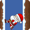 En julemand hopper ud af et hul.
